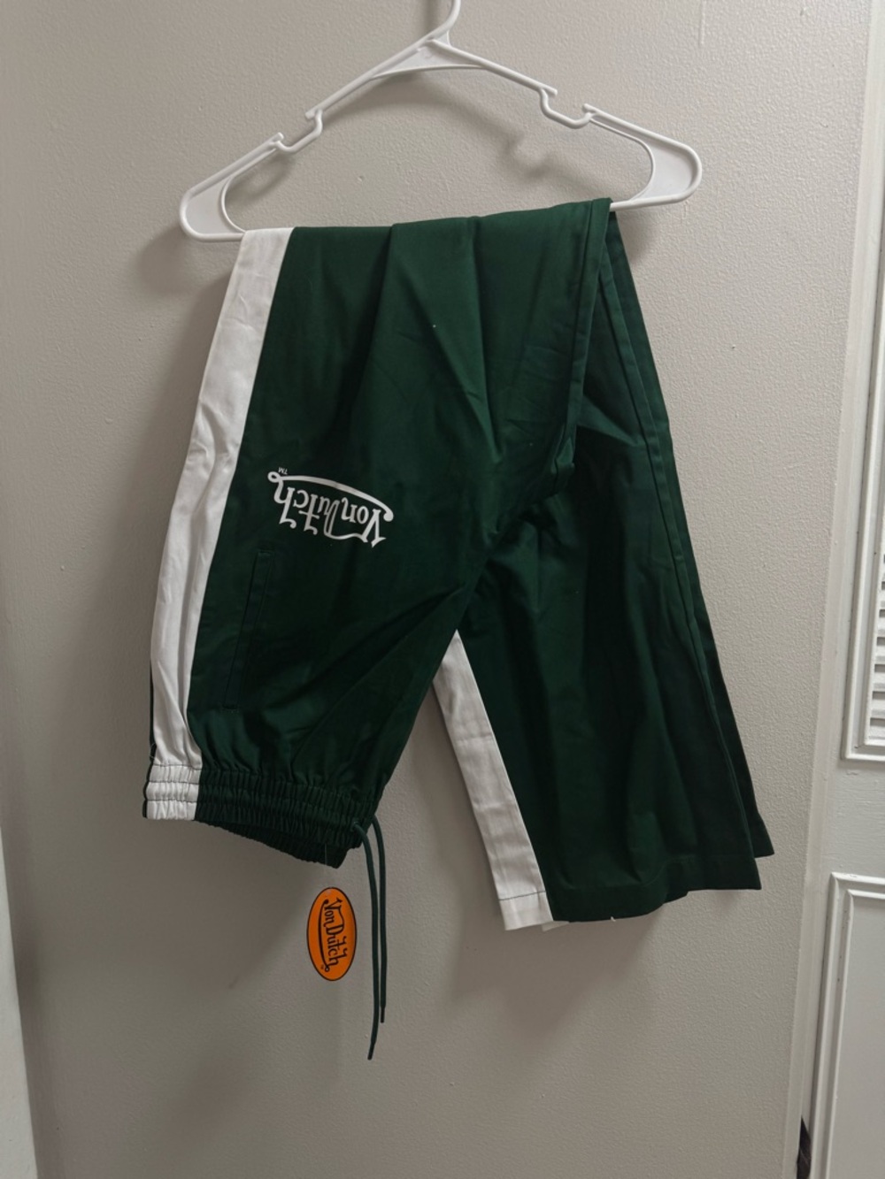 VON DUTCH Green and White Womens Track Pants with Elastic Waist